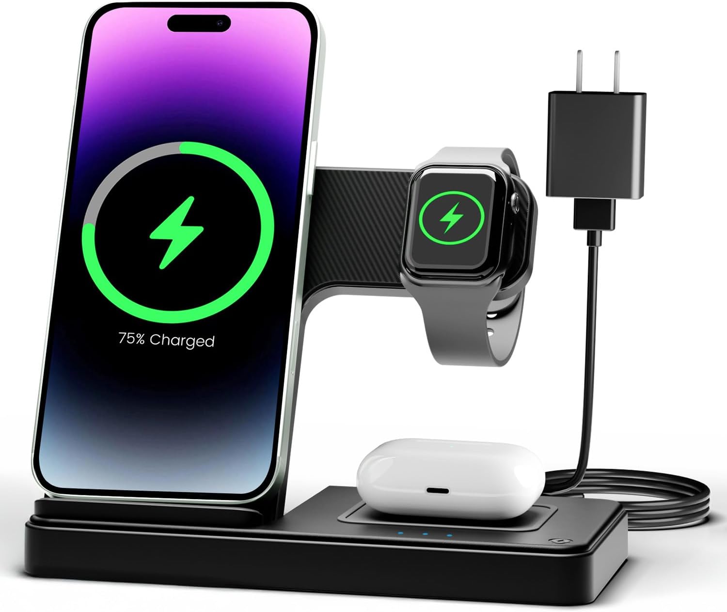 Wireless Charger iPhone Charging Station: 3 in 1 Charger Stand Multiple Devices for Apple – iPhone 17 16e 16 15 14 Pro Max 13 12 11 – Watch 11 10 9 8 7 6 5 4 3 2 SE and Ultra Series – Airpods 4 3 Pro