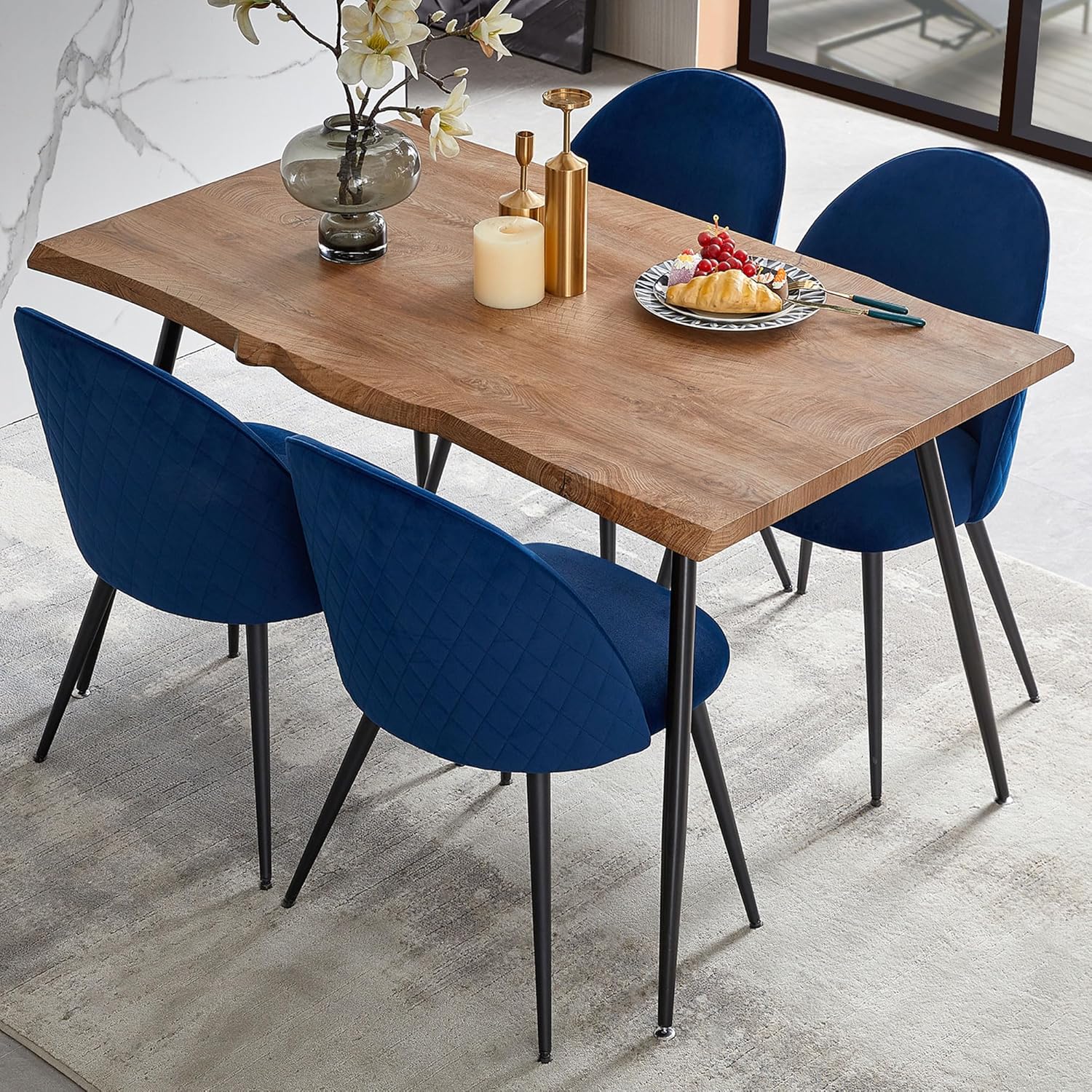 Homedot Modern Dining Table Set for 4,Stylish Rectangular Kitchen Table with Chairs Set, Compact Breakfast Dinner Table Set & Armlss Beautiful Dining Chair Velvet with Strong Metal Legs for Indoor