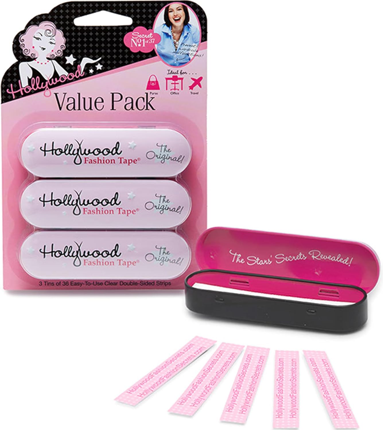 Hollywood Fashion Secrets Medical Quality Double-Stick Apparel Tape, 3 tins x 36 Strips Value Pack