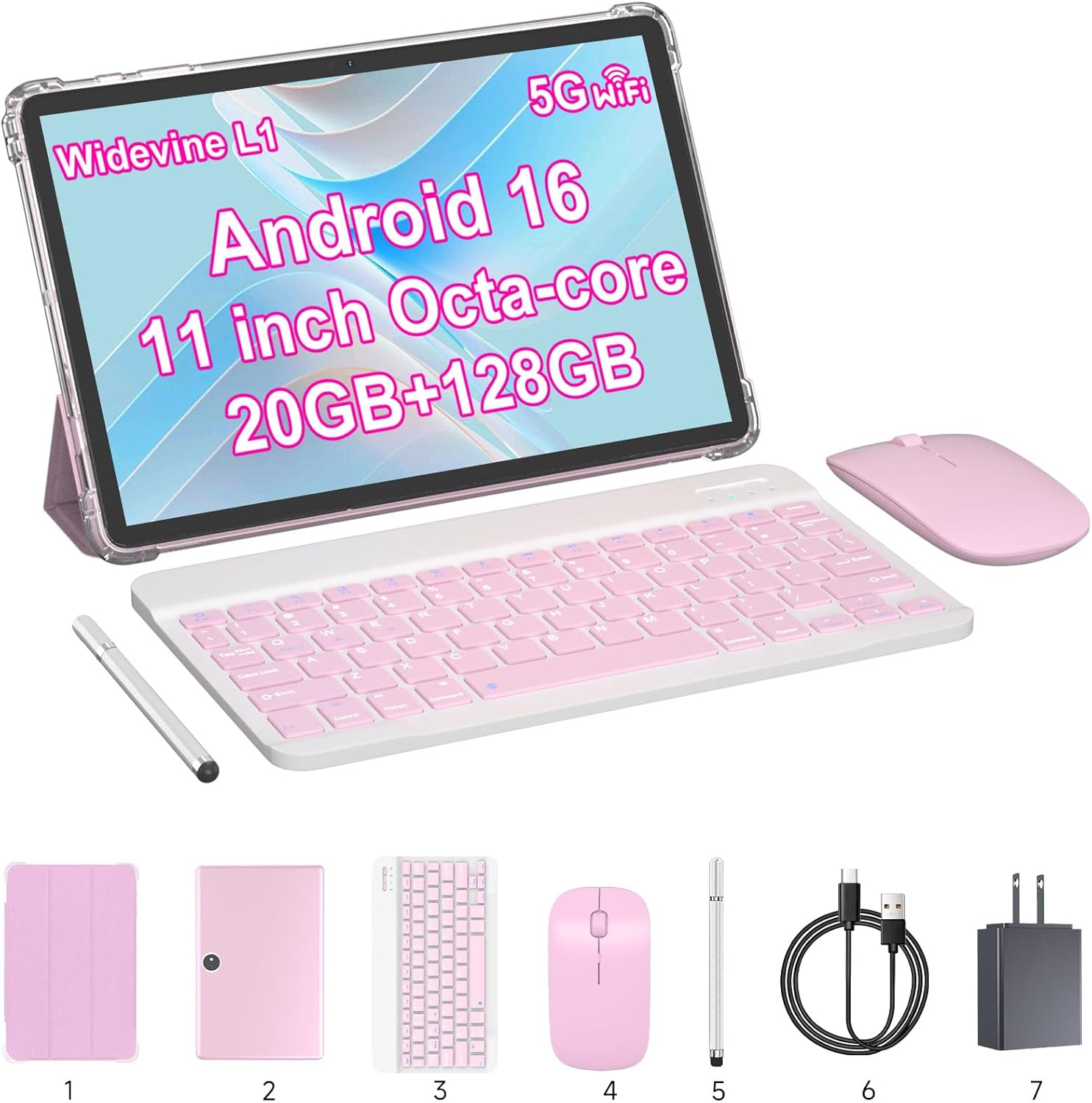 11 inch 2 in 1 Tablet, 20GB + 128GB, Android 16 Tablet with Case, 1TB Expandable, 13MP Camera, Octa-Core Processor 5G WiFi 8000MAH Battery 11” IPS HD Touchscreen Tableta PC.