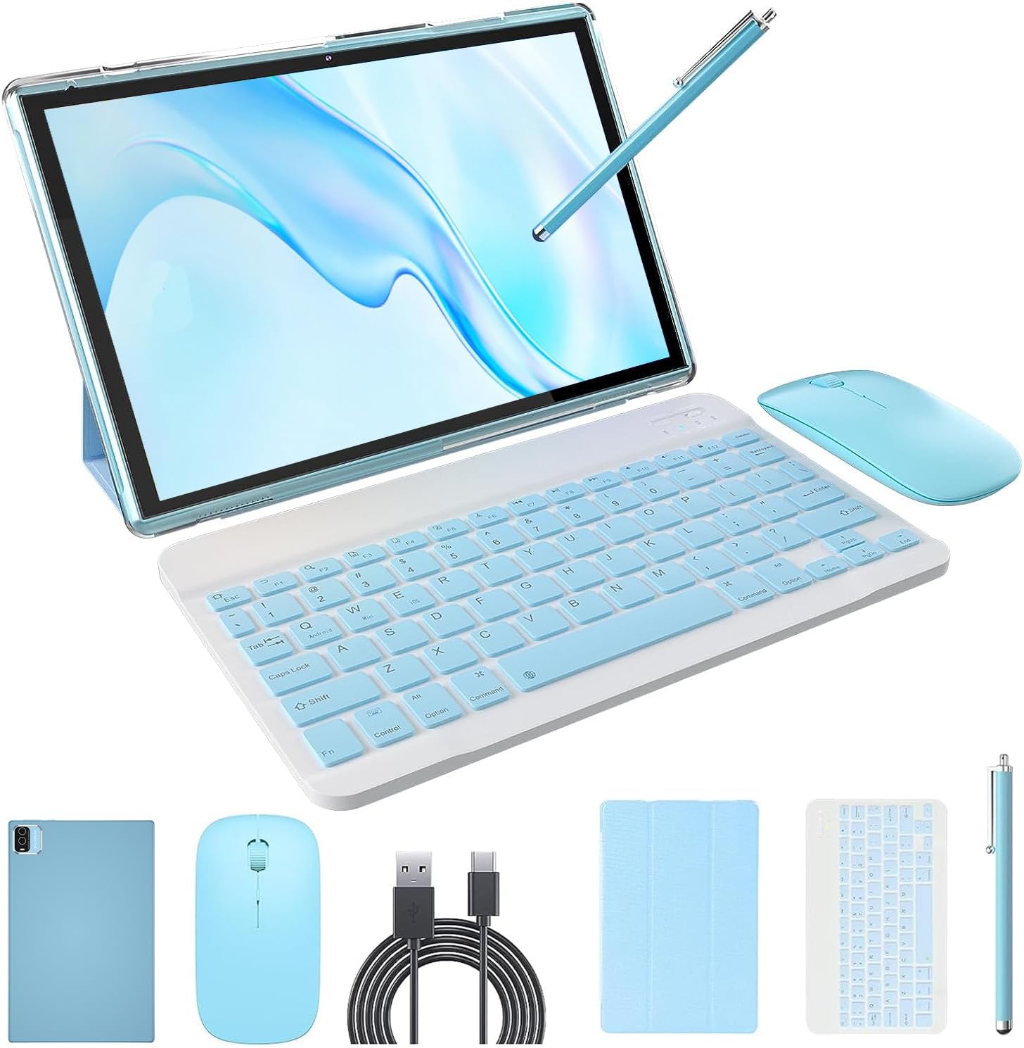 10 inch Tablet Android 15 Tablets 2 in 1 With Keyboard Case Mouse Stylus Android Tableta 8GB+64GB Support 1TB Expansion, 10.1″ IPS HD Screen 2MP+8MP Dual Camera WiFi-6 Bluetooth 6000mAh Battery Tab.